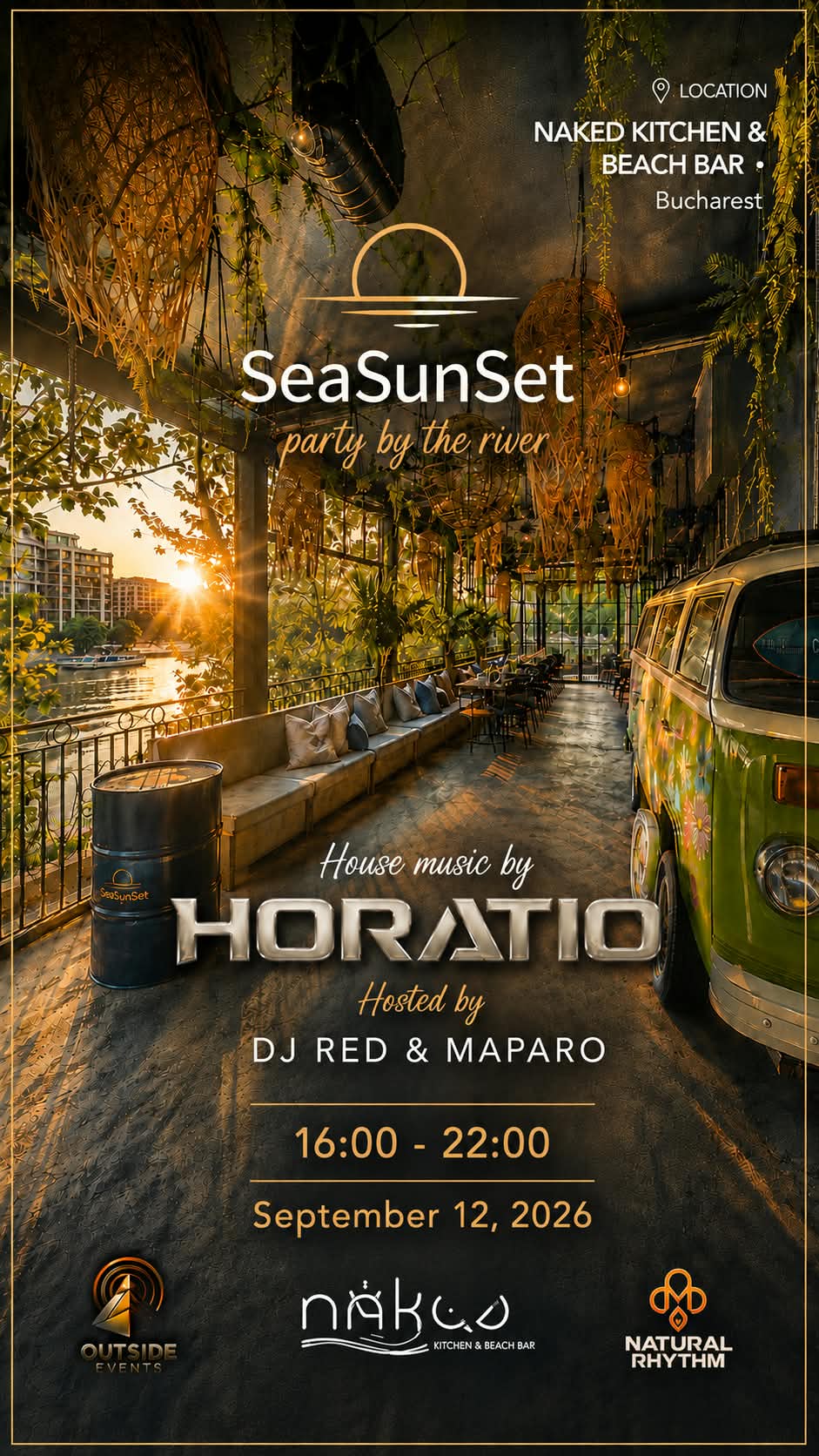Afiș SeaSunSet — Party by the River